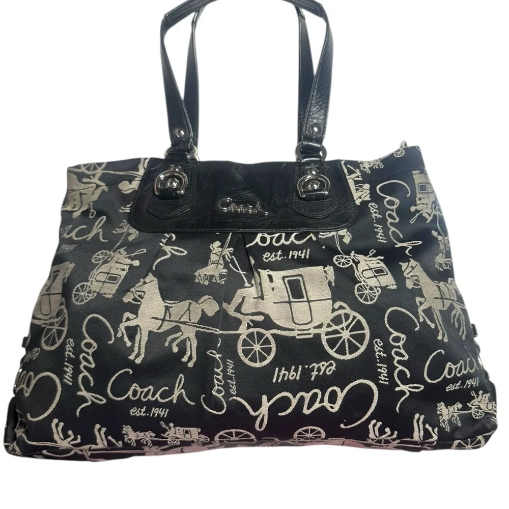 Coach Stage Coach Canvas & Logo Black and Gray Satchel Vintage